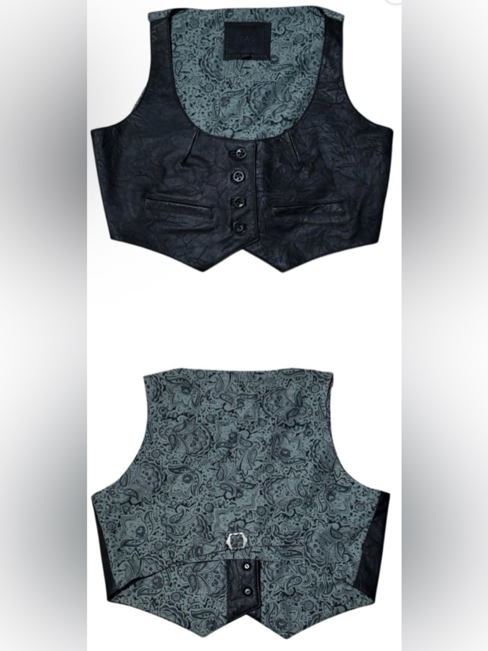 TAG Elemental Black Lambskin Leather Vest with Paisley Gray Lining